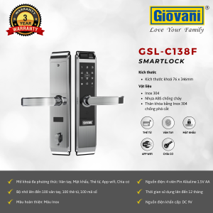 KHÓA VÂN TAY THÔNG MINH GIOVANI GSL-C138F
