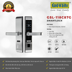 KHÓA VÂN TAY THÔNG MINH GIOVANI GSL-118C87G
