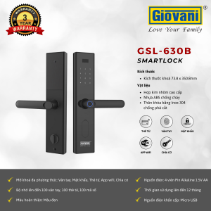KHÓA VÂN TAY THÔNG MINH GIOVANI GSL-630B